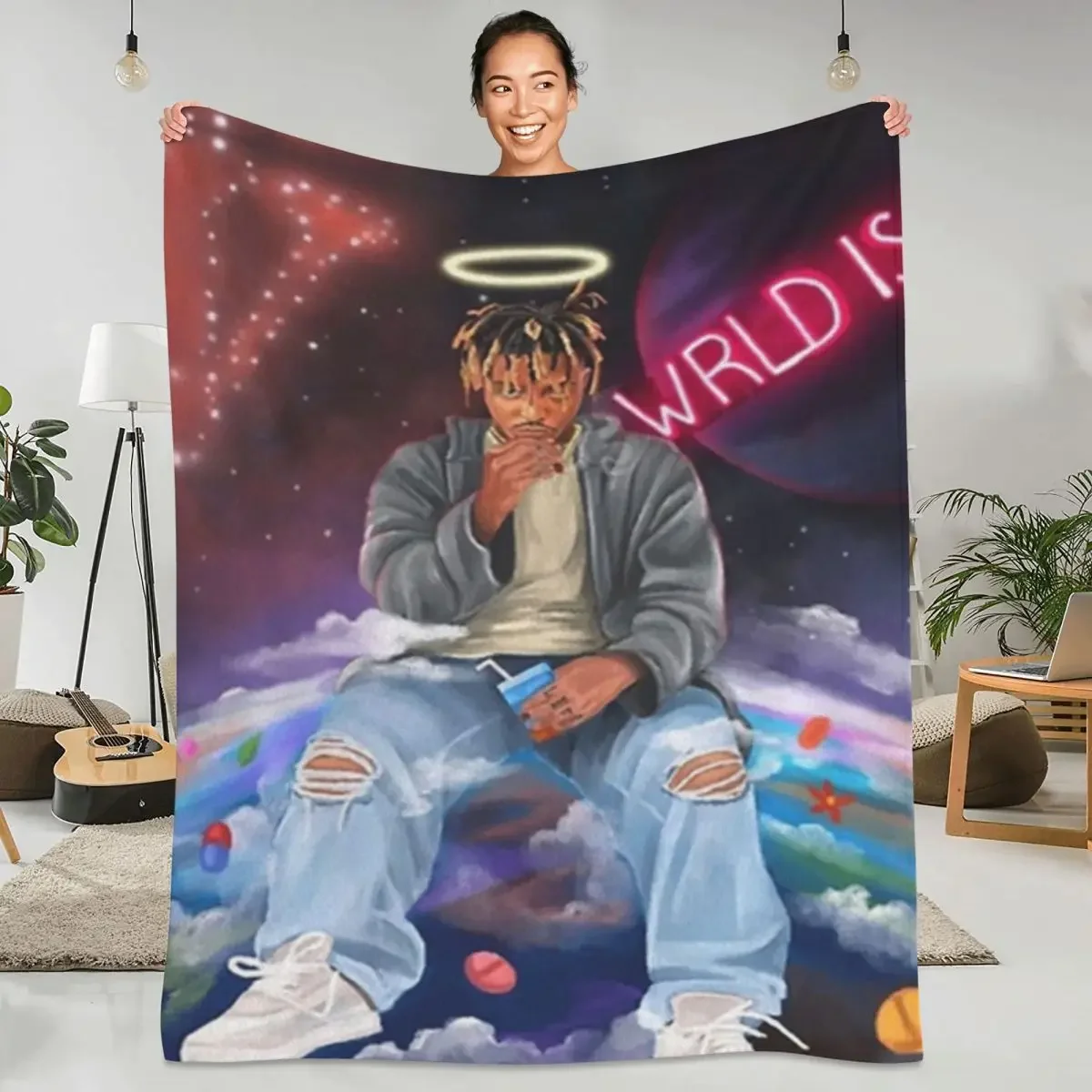 Juice Wrld Flannel Blanket Rapper Freestyle Colorful Super Warm Throw Blanket for Chair Sofa Bed Picnic Bedspread Sofa Bed Cover