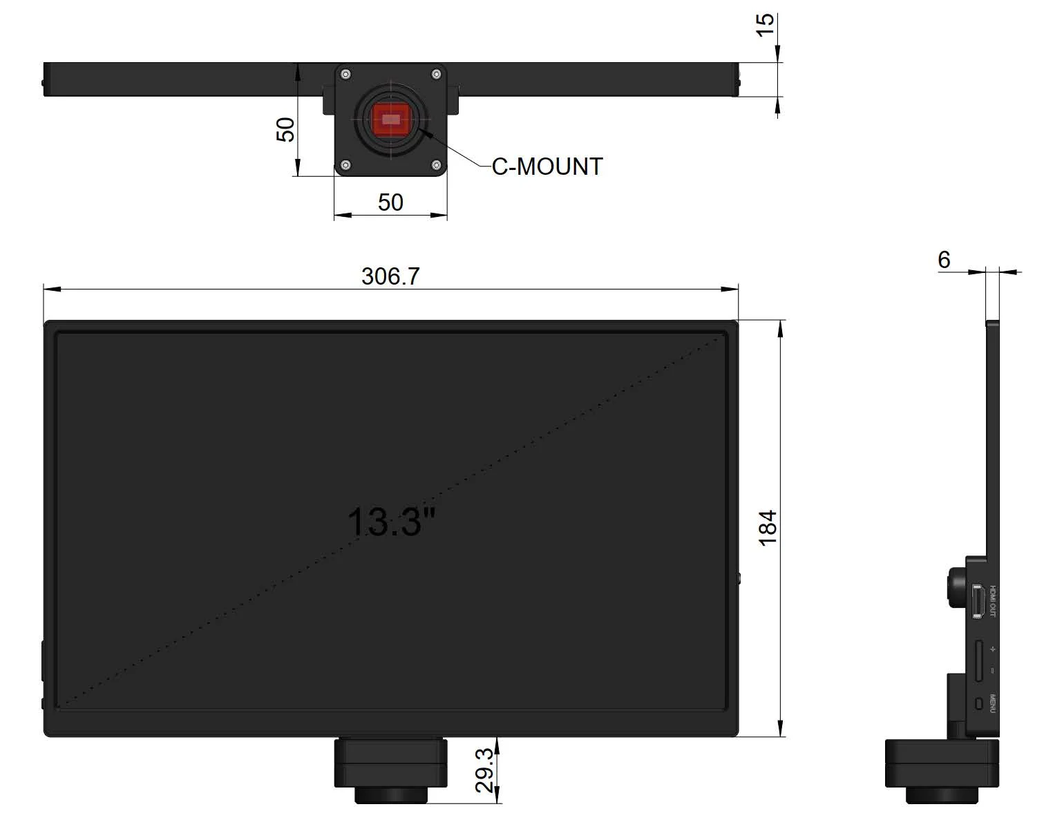 AIOCAM4K8MPA 4K 8MP 60fps with Sony IMX678 1/1.8inch Sensor HDMI+USB+WIFI Microscope C-mount eyepiece camera HD display screen