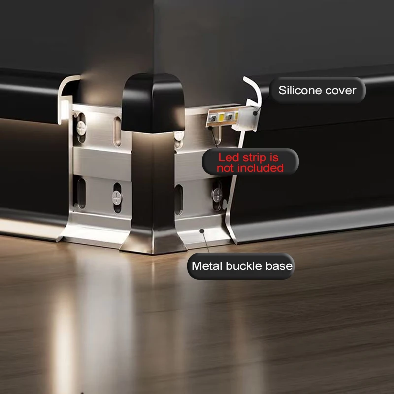 Black LED Skirting Line Aluminum Profiles Hidden Boarder Corner Basebaord Channel Wall Floor Decor Bar Strip Light