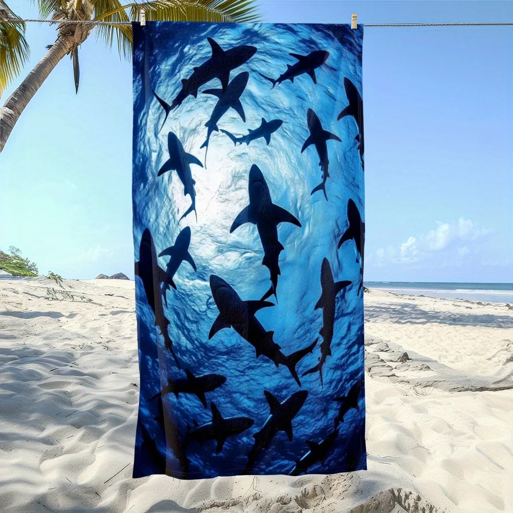 Summer Beach Fun Shark-Printed Large Vacation Beach Blanket for Men and Women Ideal Pool Towel