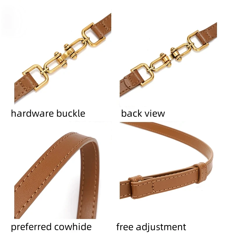 Fashion Genuine Leather Skinny Leather Belts for Women Slim Waist Belt Patent Leather with Gold Buckle for Dress