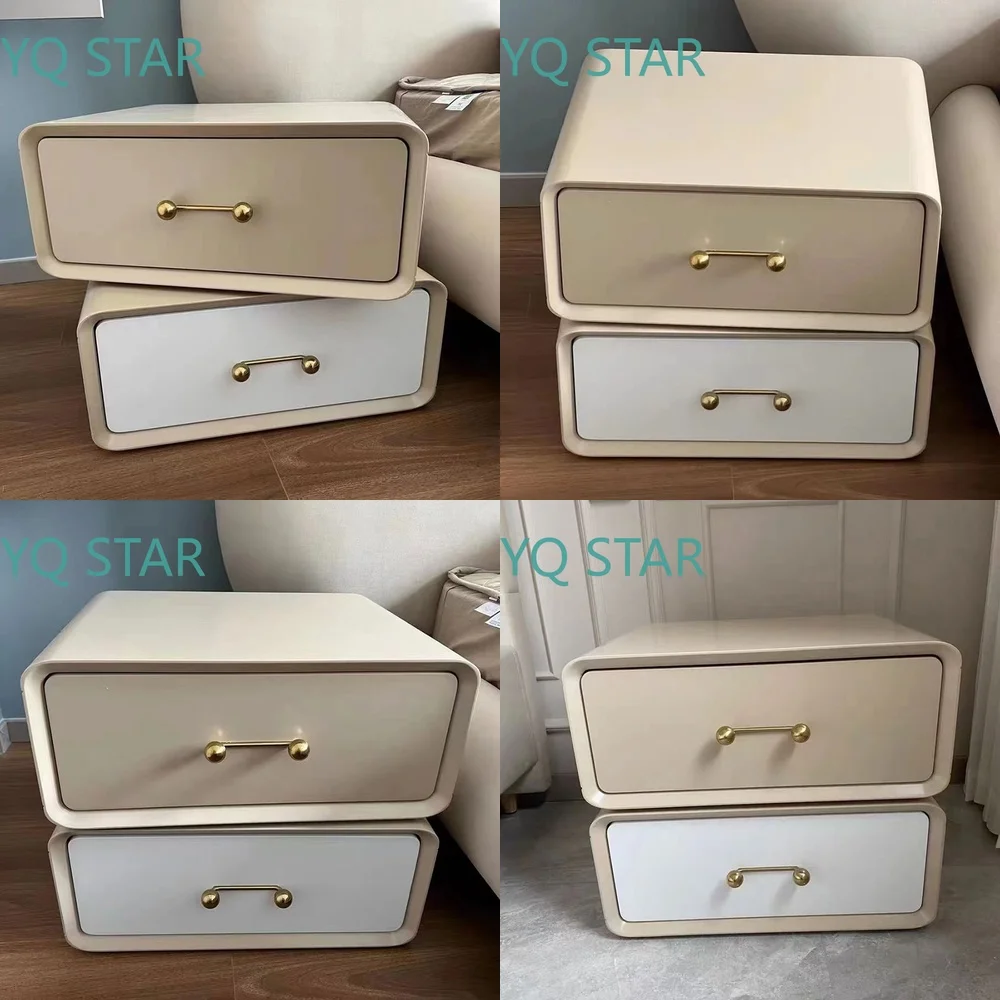Nordic Modern Minimalist White Bedside Table for Bedroom Living Room with 2 Drawers Rotating Design Creative Side Table for