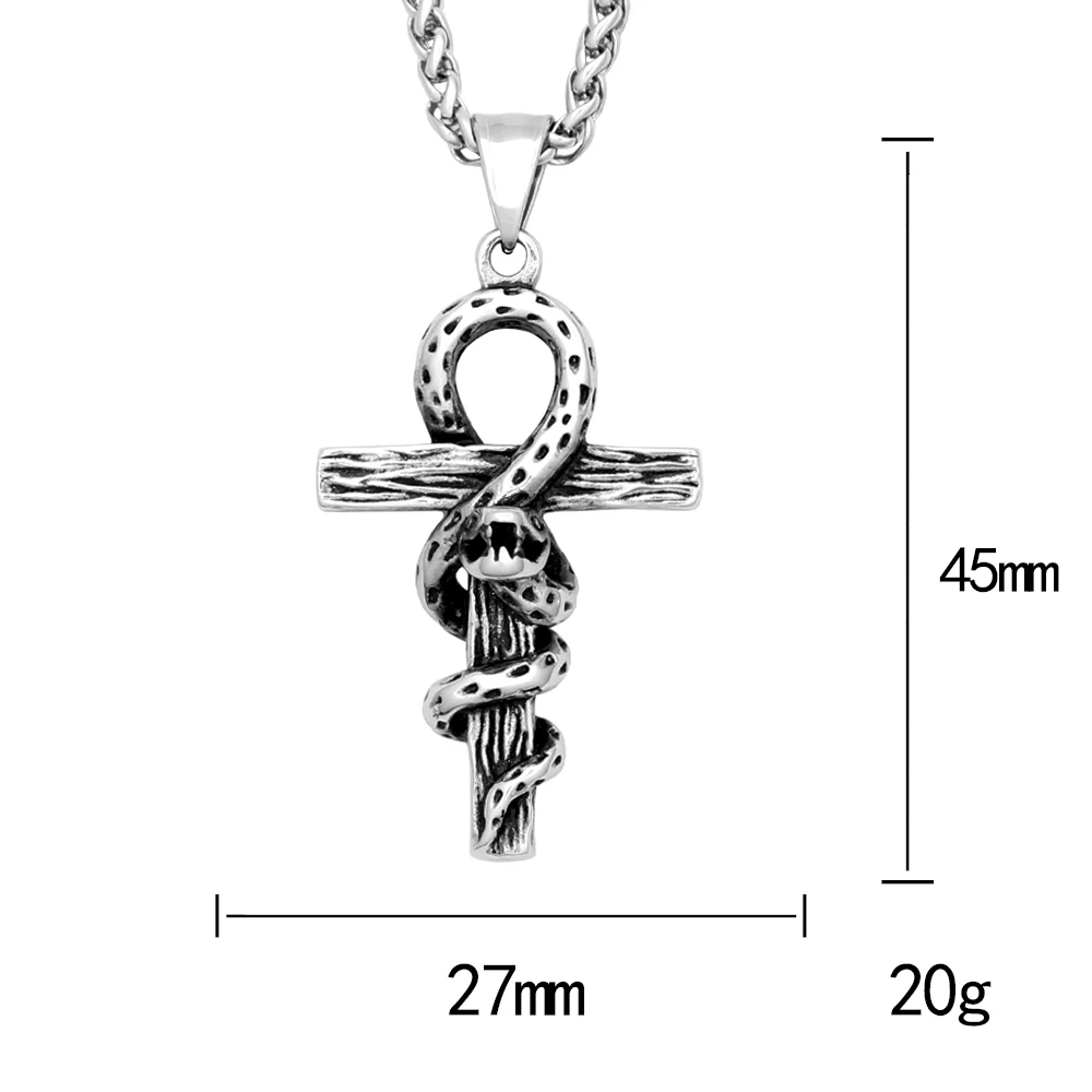 Vintage Punk Snake Cross Pendant Stainless Steel Anka Necklace For Men Women Fashion Unique Amulet Jewelry Gifts Dropshipping