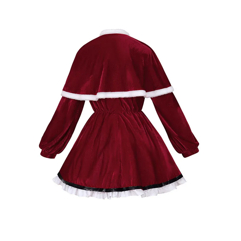 Christmas Party Girl Red Velvet Dress Children Fantasy Princess Frock Winter Toddler Birthday Gift Stage Performace Santa Sets