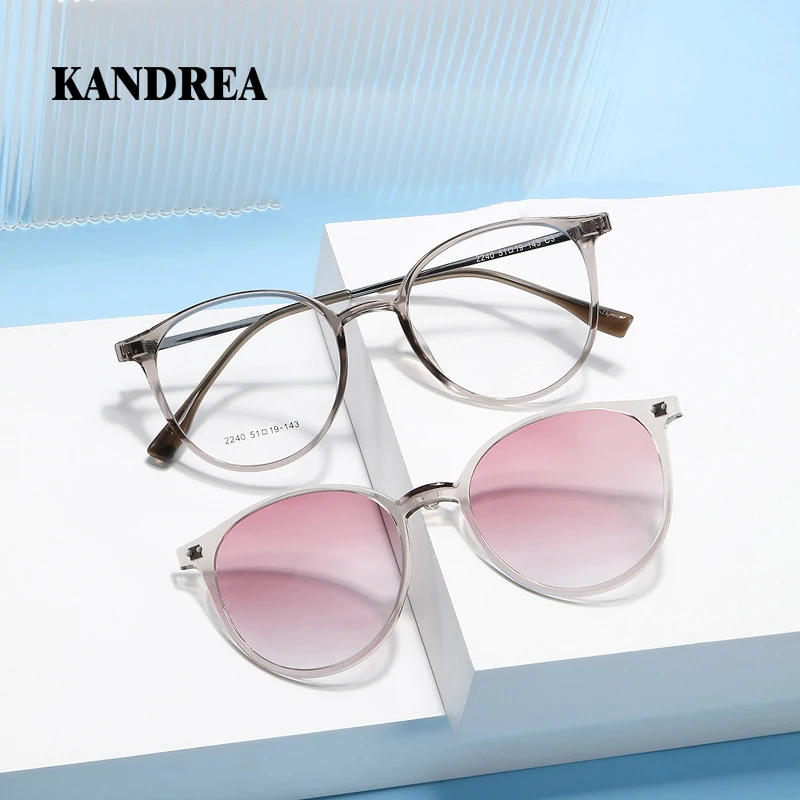 

KANDREA магнитная многоцветная градиентная оправа для очков для мужчин и женщин, круглая двойного назначения, модная ретро оправа для очков для близорукости 2240