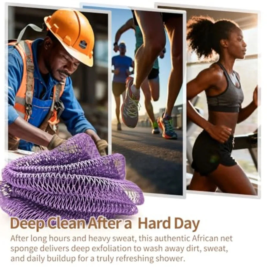Authentic African Net Sponge, Extra Rough Scrubber, Travel Sponge, Long Stretch BodyandBack Scrubber up to 47 Inch, Quick-Dryin