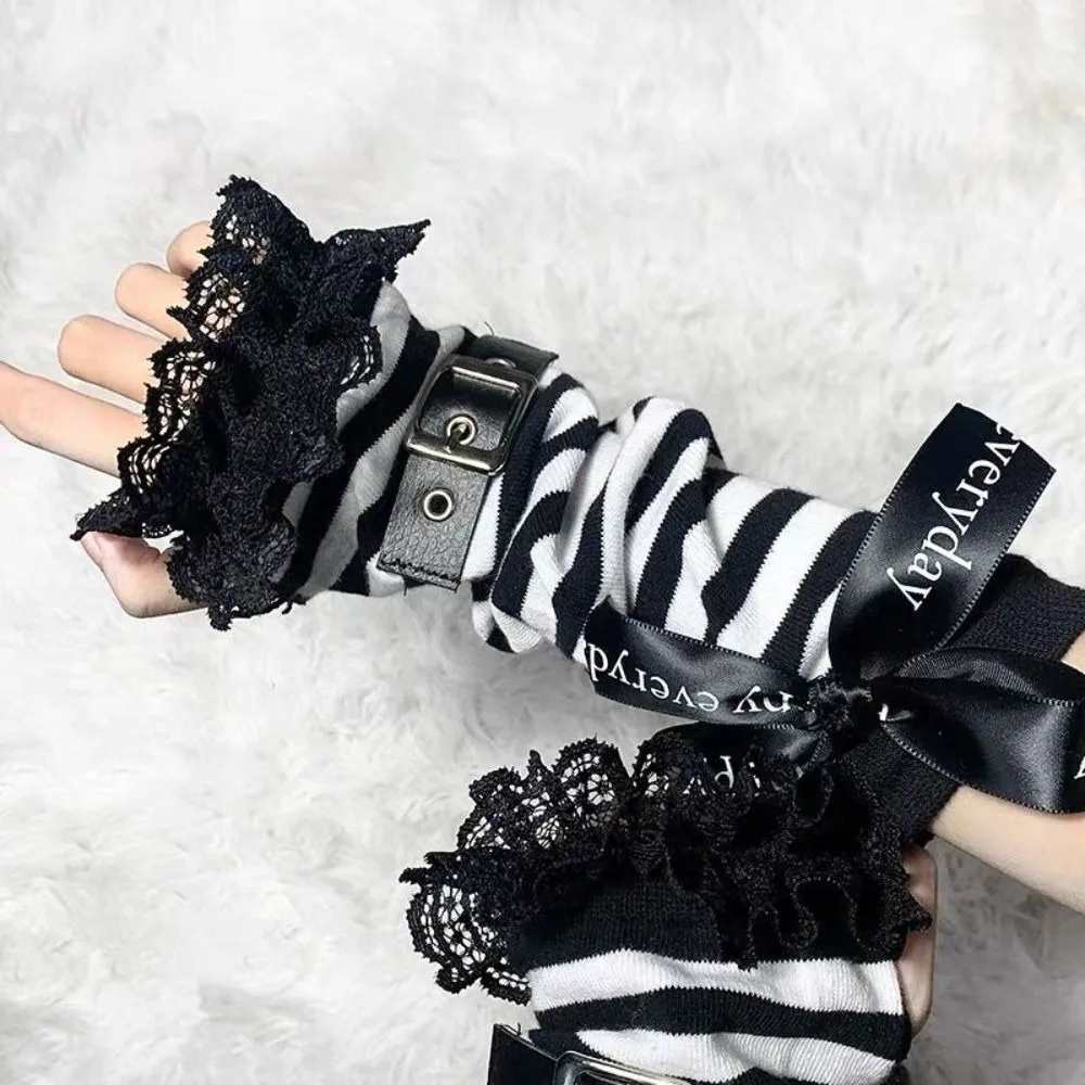 New Elastic Hand Sleeve Subculture Warm Arm Warmers Black White Winter Elbow Mittens