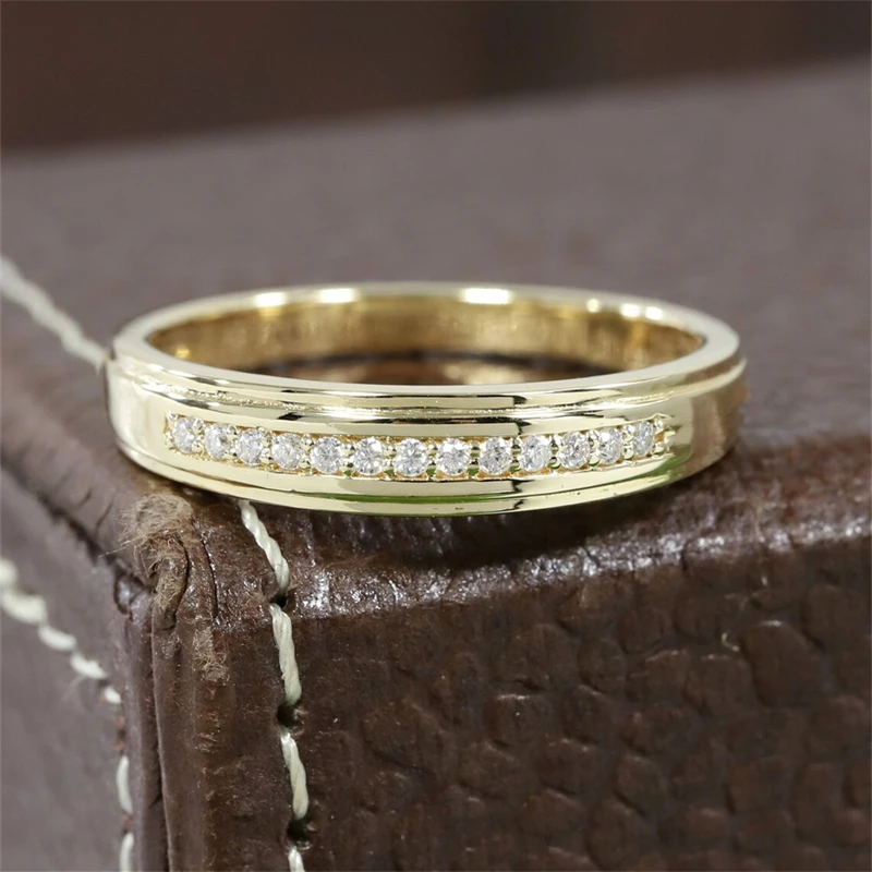 

JY Jewelry 1.3 MM Round Lab Grown Diamond Wedding Band 14K Gold Half Setting Ring Channel Set Band Anniversary Gifts For Couple