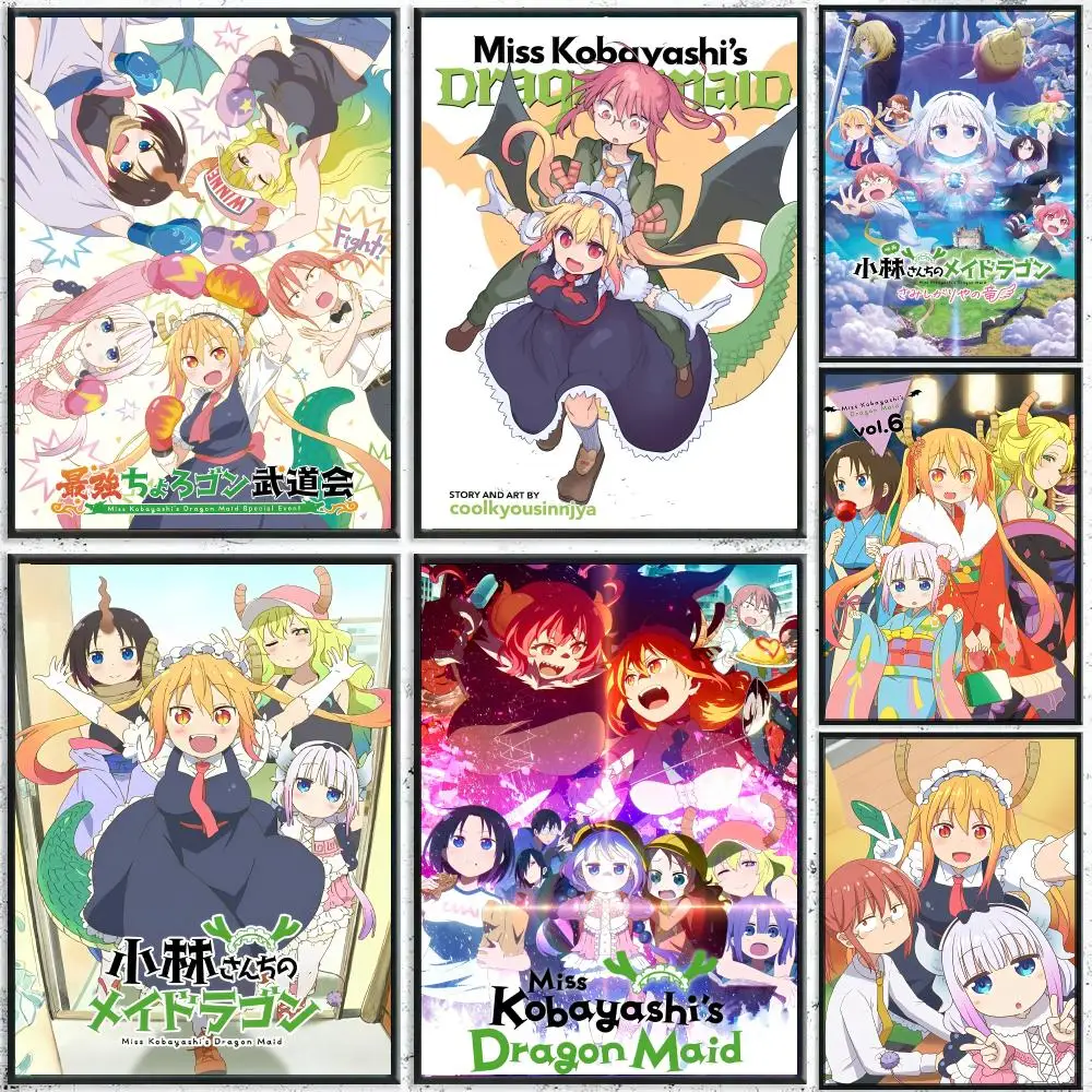 Anime Miss Dragon Kobayashi Kanna Poster Perfect Sticker Self Adhesive for Office Home Theater Wall Art Decor Fancy Gift