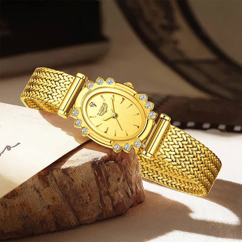 

LIGE 2025 elegant Women's Watch Gold shiny ultra-thin bracelet watch fashion waterproof casual watches ladies clock reloj mujer