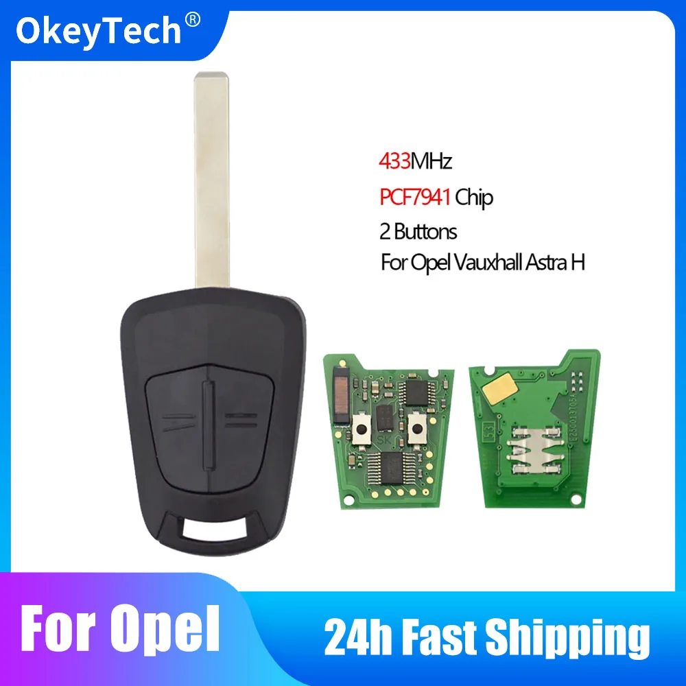 OkeyTech For Opel Vauxhall Astra H 2004-2009 Zafira B 2005-2013 2 Buttons H System Remote Key 433MHz PCF7941 Chip Uncut Blade