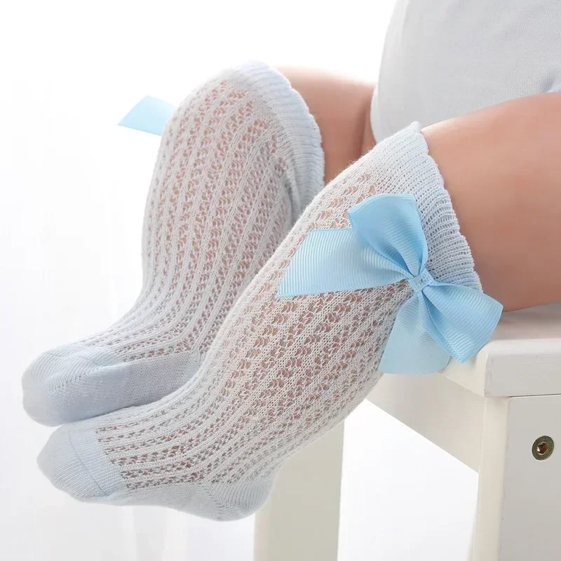 0-24Month Baby Girl Socks Toddler Bow Cotton Summer Mesh Lace Baby Knee Socks Newborn Infant Baby Princess Long Socks 2025 New