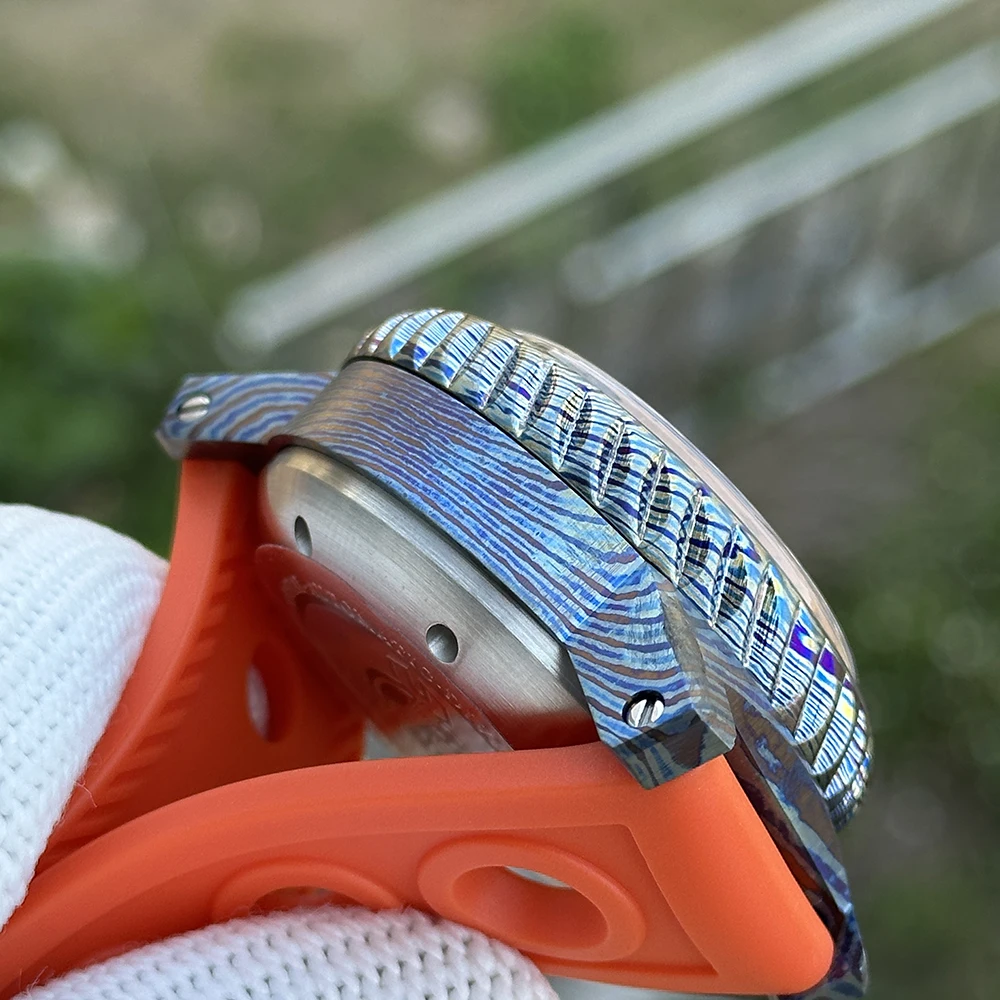 STEELDIVE Men Automatic Watch 46.5mm Titanium Damascus Case Mechanical Wristwatch Deep Dive 1000ATM BGW-9 Luminous Sapphire NH35