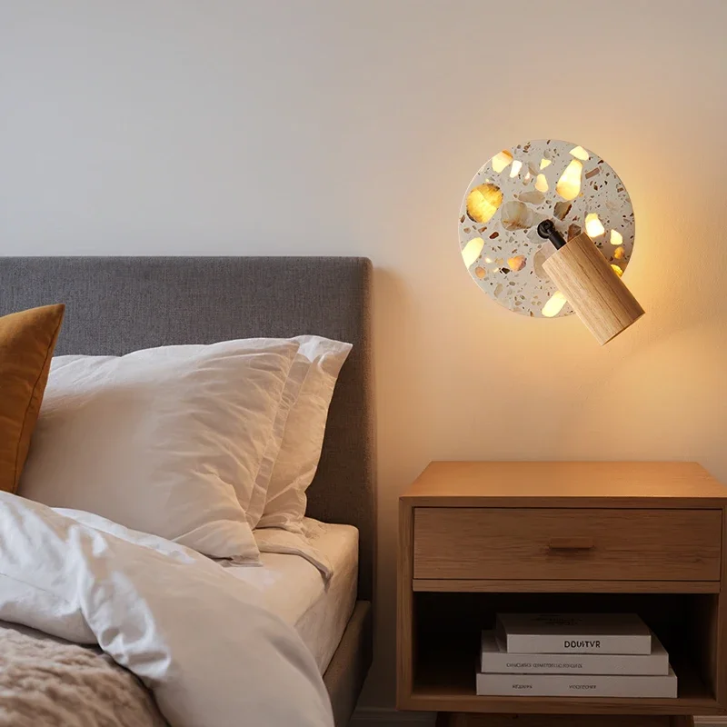 

Настенный светильник в скандинавском средневековом стиле с вращающимся прозрачным каменным элементом и LED-подсветкой, в стиле Ваби-Саби, для спальни, прикроватный светильник, фоновая подсветка для прихожей, настольная лампа