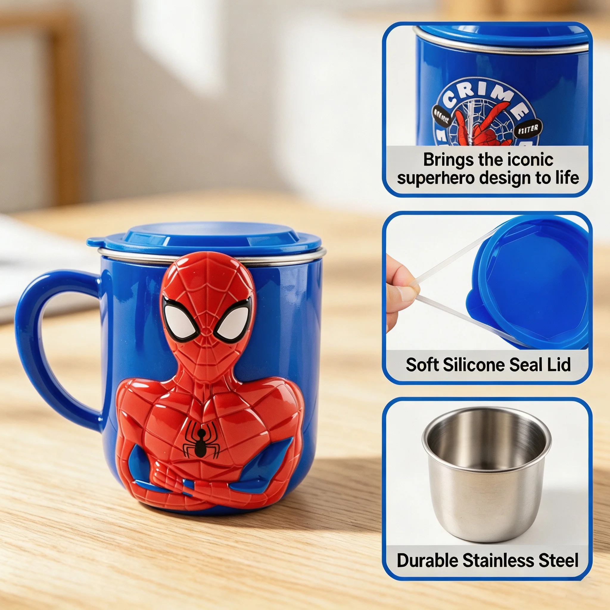 Marvel Spider-Man Edelstahlbecher, wiederverwendbarer Becher mit Strohhalm, tragbare Wasserflasche, Geburtstags- und Weihnachtsgeschenk für Marvel-Fans – Detail 4