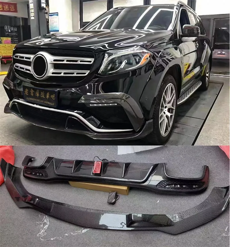 For Mercedes-Benz GLS 63 AMG X166 W166 16-19Carbon Fiber Front Lip Rear Diffuser Bumper Spoiler Wide Body Round Eyebrow Body Kit