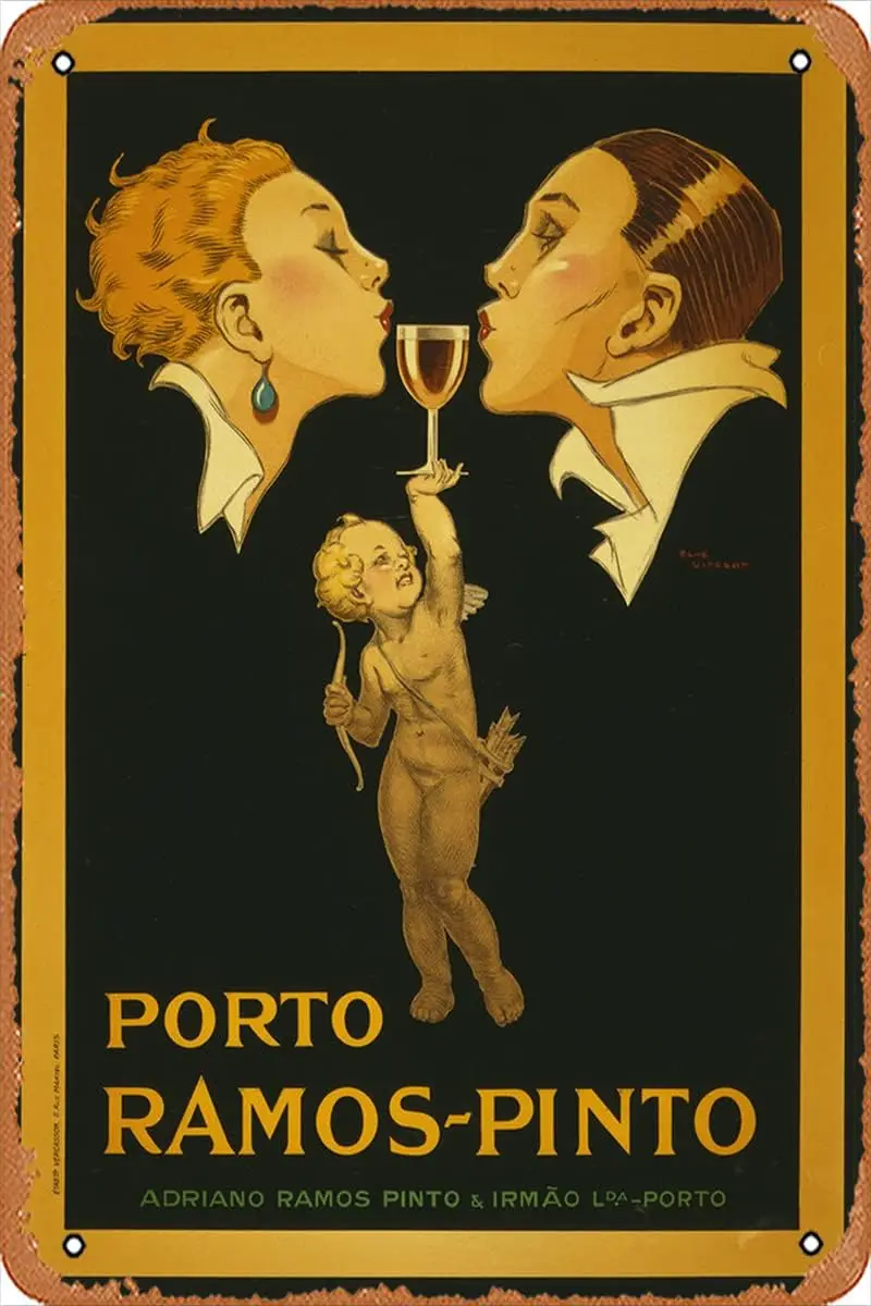 Muecddoa Retro Metal Tin - Porto Ramos Pinto Vintage French Posters - Tin Sign Poster,Wall Art,Vintage Plaque Sign for Bar Resta