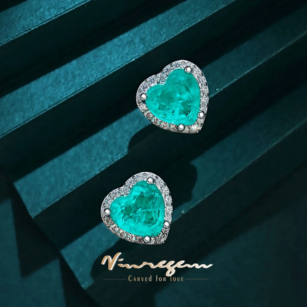 

Vinregem Vintage Style 9*9MM Paraiba Tourmaline Gemstone Love Heart Ear Stud Earrings 925 Sterling Silver Fine Jewelry Wholesale