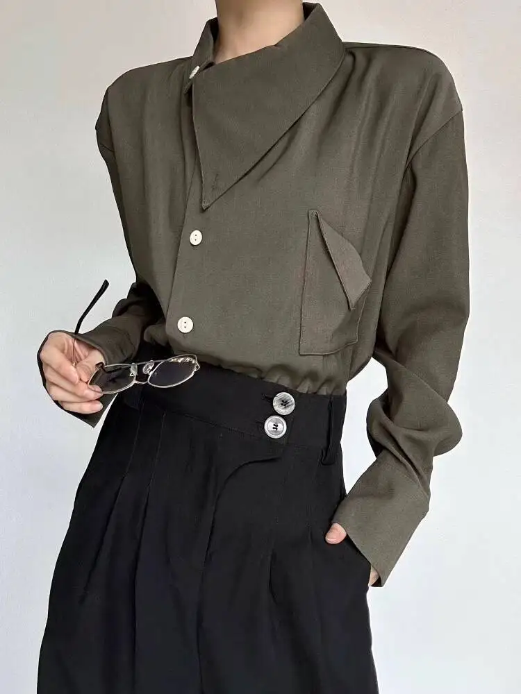 Unisex Chinese Shirts Retro Undershirt Niche Design Asymmetric Shirt With Unique Collar Inner Wear