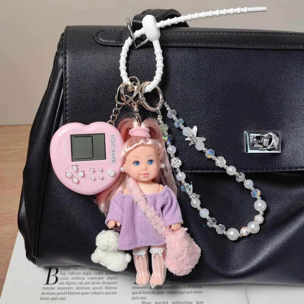 Cute Romantic INS Style Doll Keychain Macaron Game Machine Women Bag Charm Valentine's Day