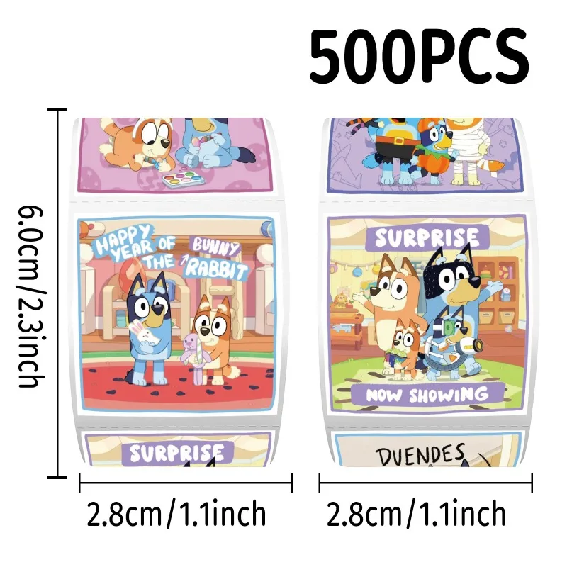 

New Kawaii 500 Pcs/set Blueys Bingo Family Stamp Stickers Cute Cartoon Anime Stickers Round Diy Decoration Diary Album Labels
