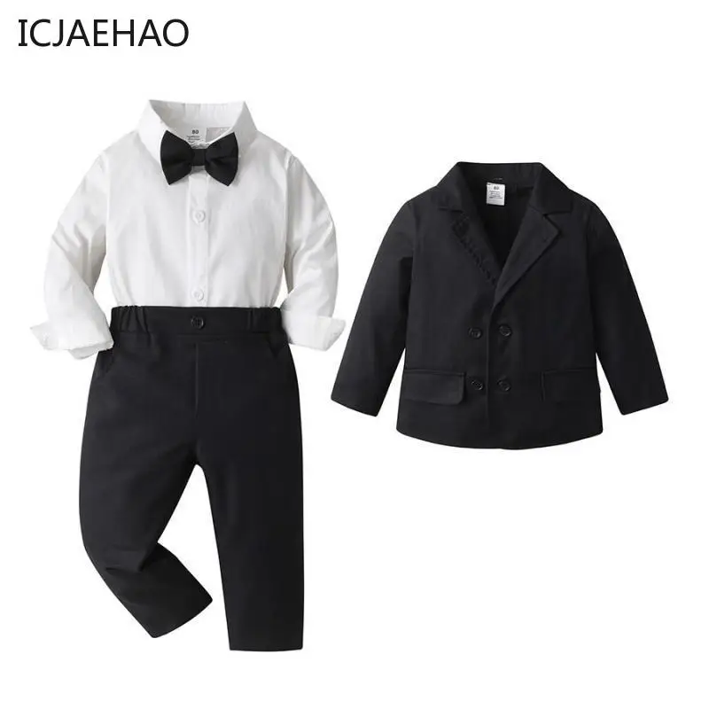 

Children's 3 Pieces Matching British Suit Newborns Baby Boy Clothes T Shirt+coat+pants Sets Gentleman Party New Spring Outfit