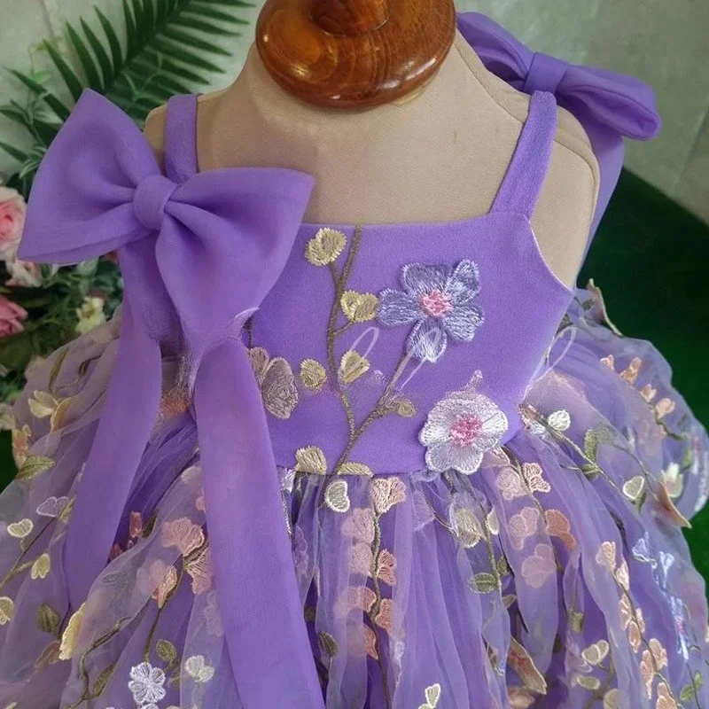 Vestido de Bautizo Morado con Tirantes para Bebé 2026, Vestido Floral para Niña, Ceremonia Formal, Vestido a Juego para el Primer Cumpleaños de Niña