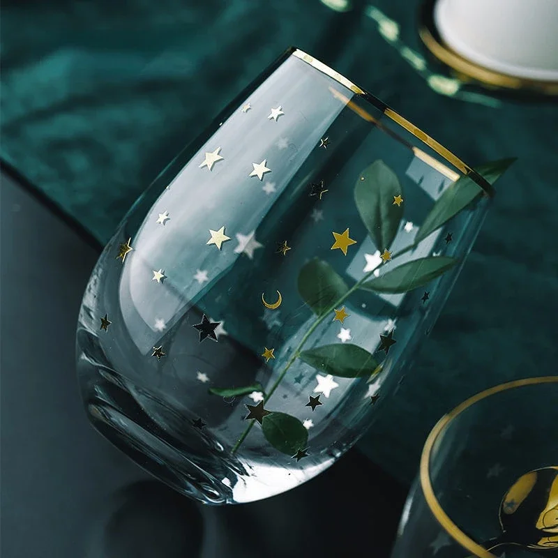 Glass Cup Egg-shaped Glass Water Cup Moon Star Snowflake Creative Ice Coffee Coke Cup Milk Juice Cup Transparent Mugs