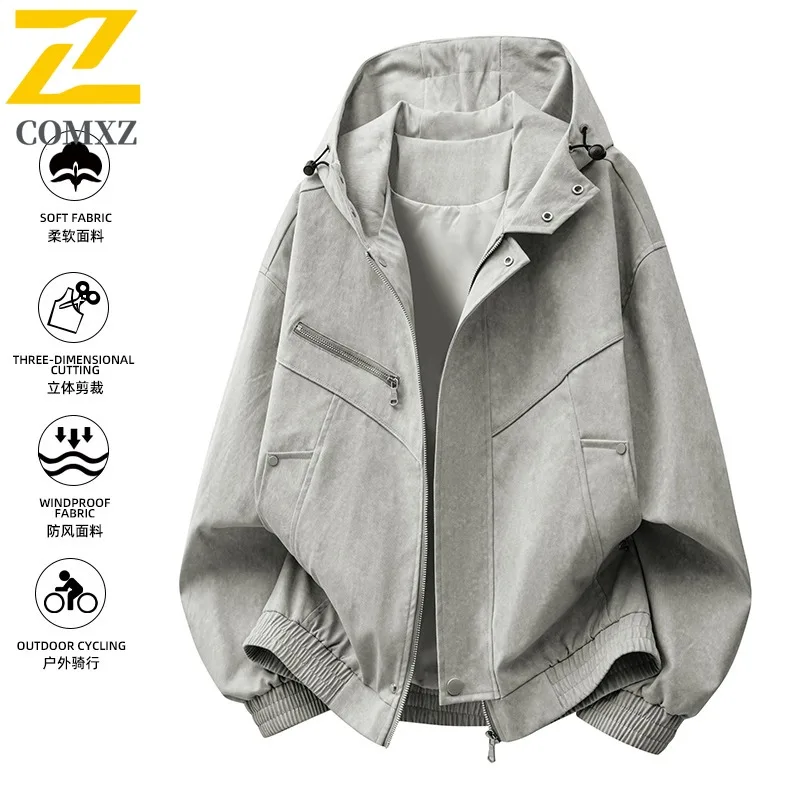 

COMXZ 2025 M 8XL плюс размер куртка мужская с капюшоном Tie Dye потертое парусиновое пальто Harrington TikTok Kuaishou Live Лидер продаж