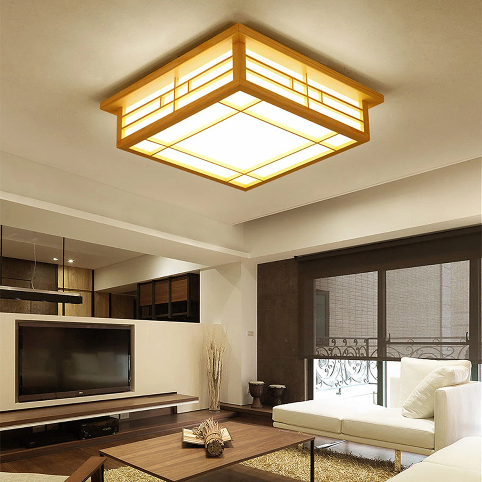 Japanese Ceiling Light LED Ceiling Light Solid Wood Tatami Lamp Room Lamp 24 W Japanese Living Room Light Logs Warm Light