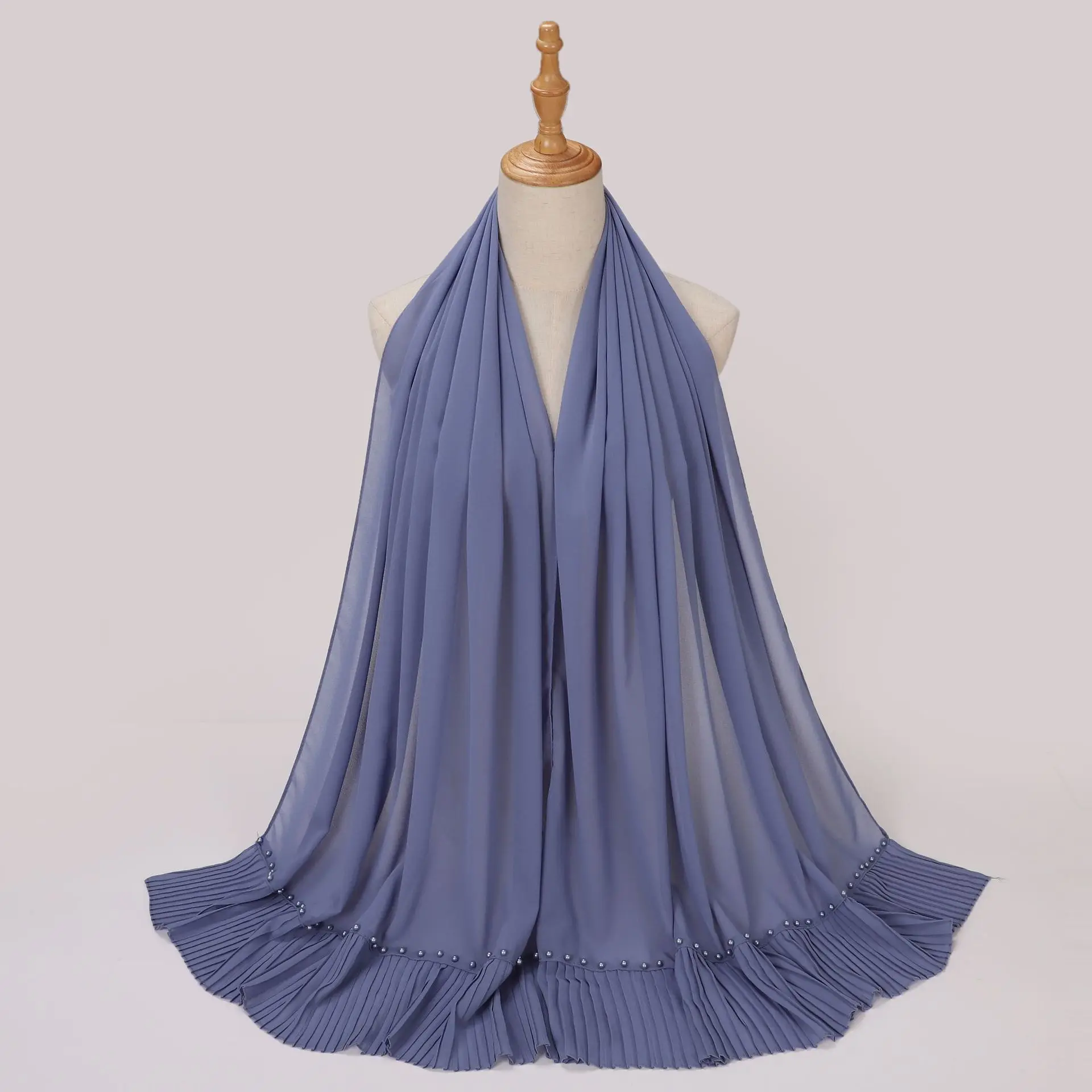 

Женский платок, однотонный жемчужный шифоновый длинный шарф, плиссированный ближневосточный этнический шарф, Абая, Рамадан, Абая для женщин, Mujer