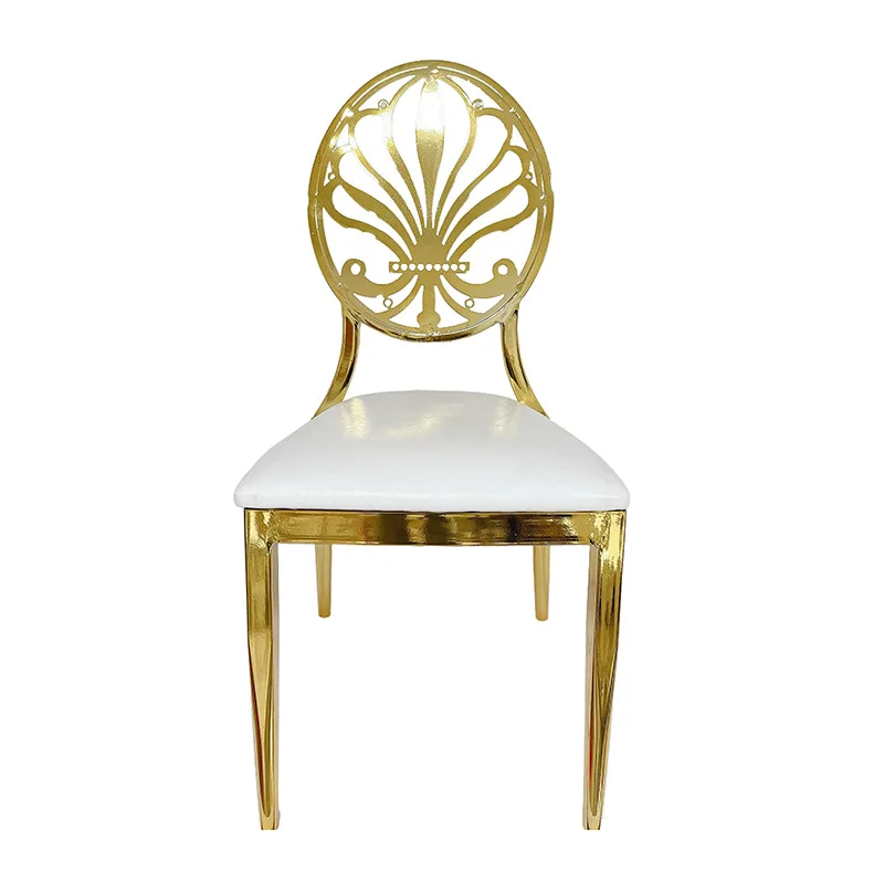Hotel banquet hall dining chair round back hollow pattern metal seat hotel box electroplating backrest