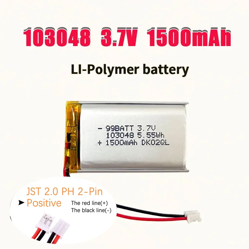 3.7V 103048 1500mAh Rechargeable Lithium Polymer Battery Replacement DIY Battery for Headlight Camping Lamp Audio Massager