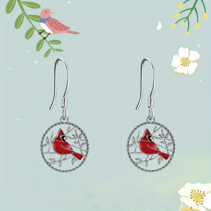 1 Pair Creative Round Cardinal Hollow Pendant Earrings,Trendy Party Jewelry,Holiday Gift for Women Mom Friends American Hot List