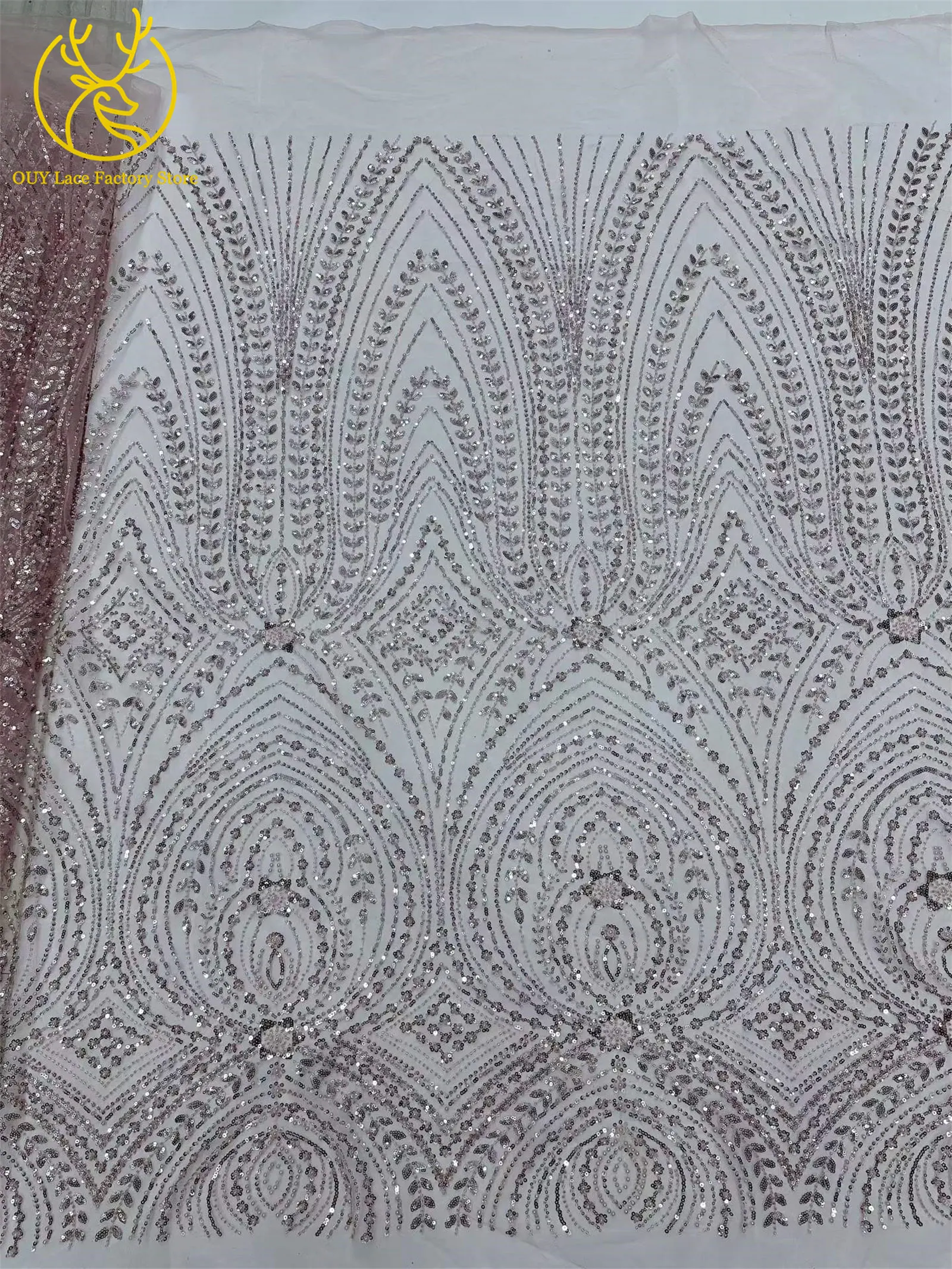 5 Yards afrikanischer Perlen-Pailletten-Spitzenstoff 2026 Hochwertiger nigerianischer französischer Tüll-Mesh-Spitzenstoff für Hochzeitskleider zum Nähen – Detail 25