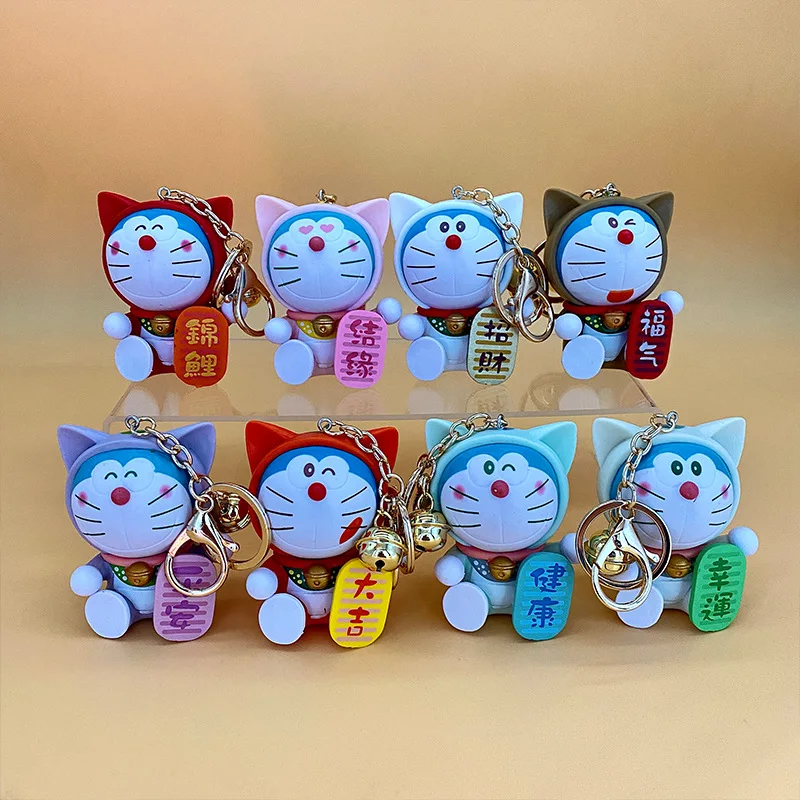 8Pcs Anime Rabbit Hat Doraemon Blessing Cute Lucky Cat Desktop Knick Pink Accesorios For Keychain  Kids Toys Gift Key