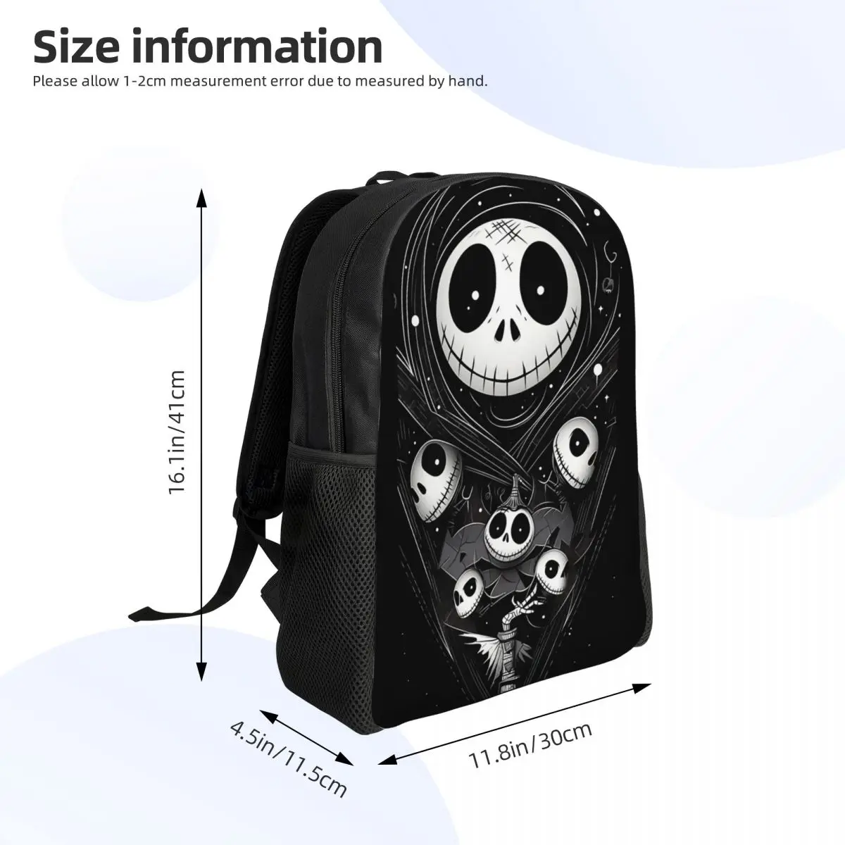 Niestandardowy plecak Halloween Koszmar przed świętami Bożego Narodzenia Uczniowie szkół uniwersalnych Bookbag 15-calowy laptop Jack Skellington