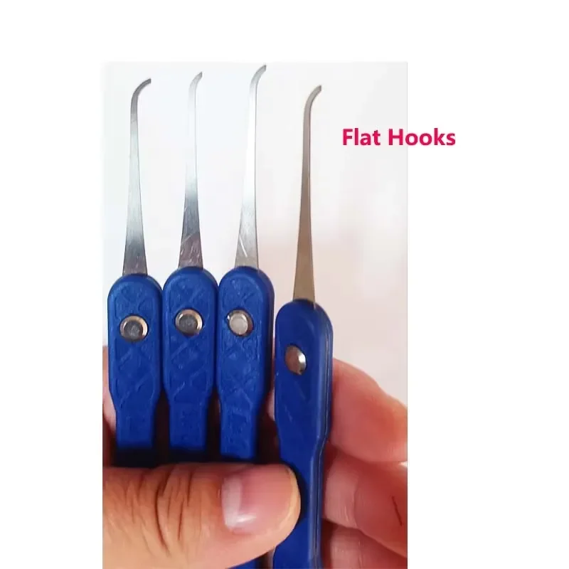 Bon Courage Kyreal Flat Hook Set 4 PCS Blue Handle 0.4MM Thickness With 7PCS Tension Tool Stainless Steel With Bag Lock Pick