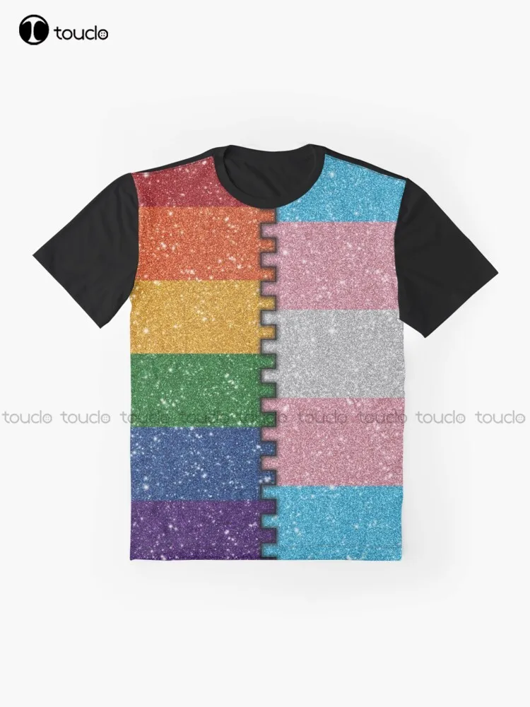 Faux Glitter Lgbtq Rainbow And Transgender Pride Merge Flag Background Graphic T-Shirt Funny Art Streetwear Cartoon Tee Xs-5Xl