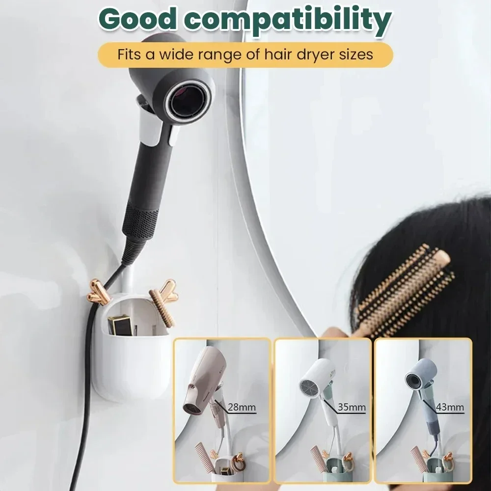 Fawn Hair Dryer Holder Flushless Hair Dryer Wall Mounted Hair Dryer Holder Hands-Free Lazy Holder Adjustable Trolley Holder