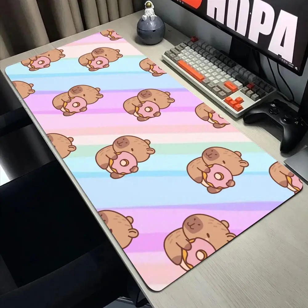 Cartoon Capybara Desk Mat Anime Mouse Pad Kawaii Gaming Accessories Mouse Pad Capybara Lover Gift Green Plants Aesthetic Mat