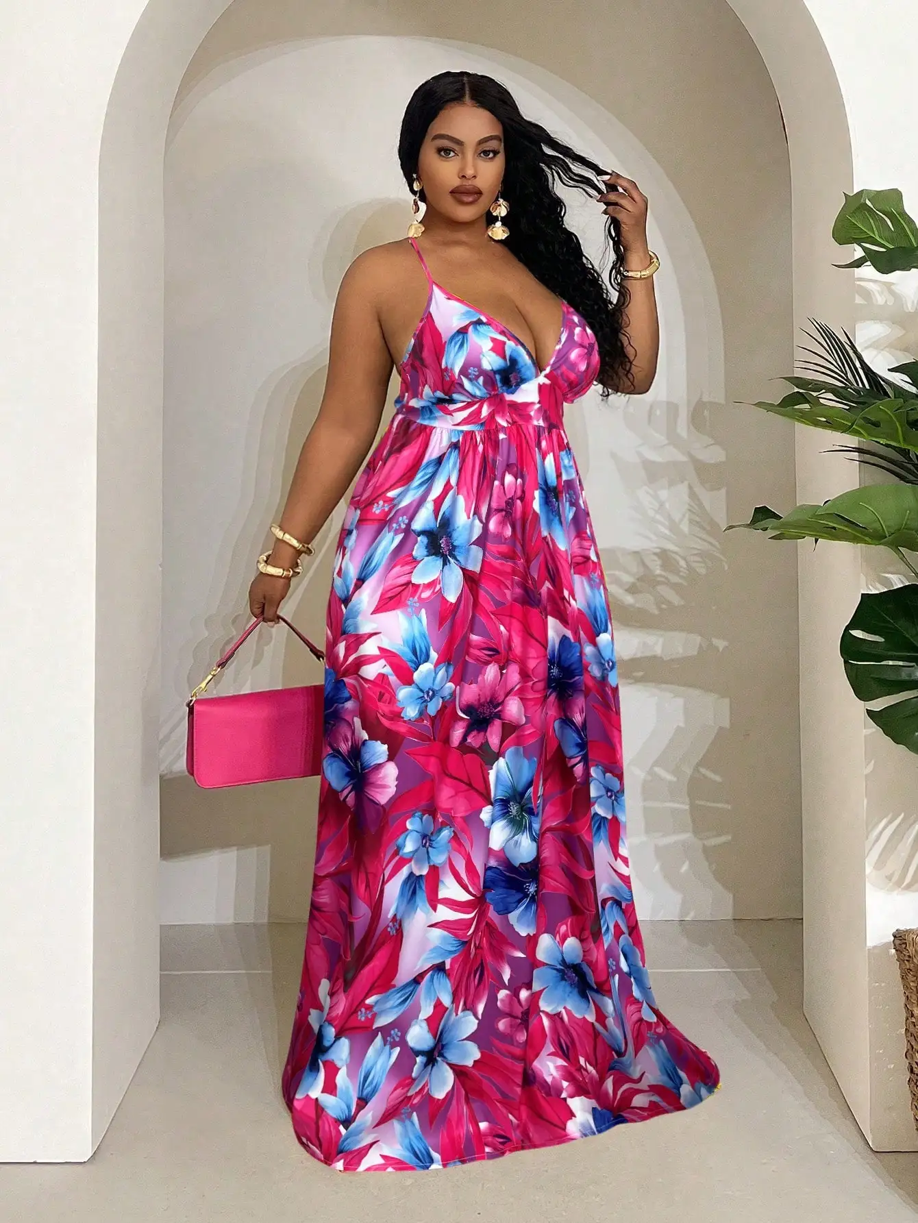 

Floral Print Sleeveless Fit And Flare Maxi Dress For Women Spring Summer Beach Vacation Casual