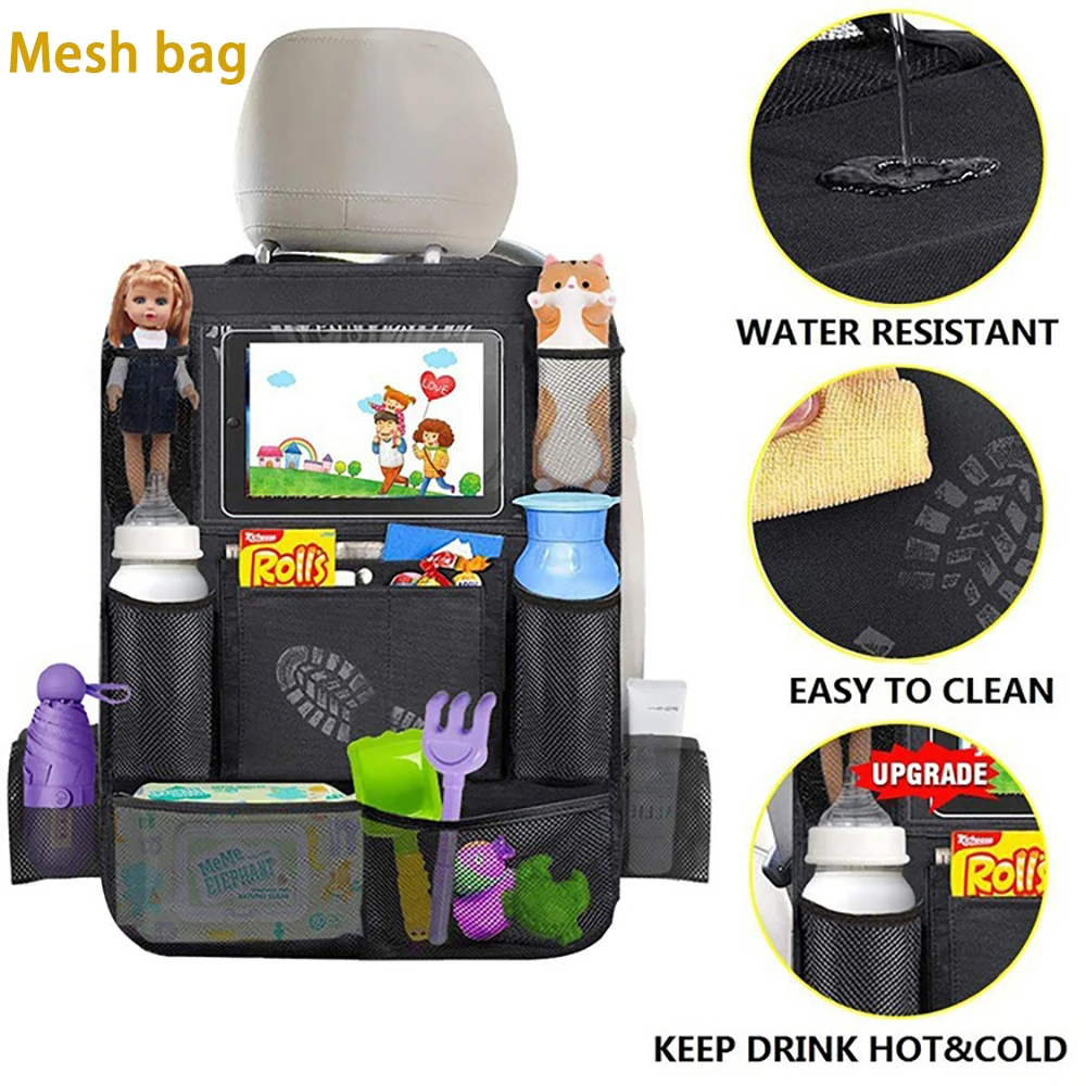 Car seat storage bag, large waterproof dustproof, hangs on back, daily commute.