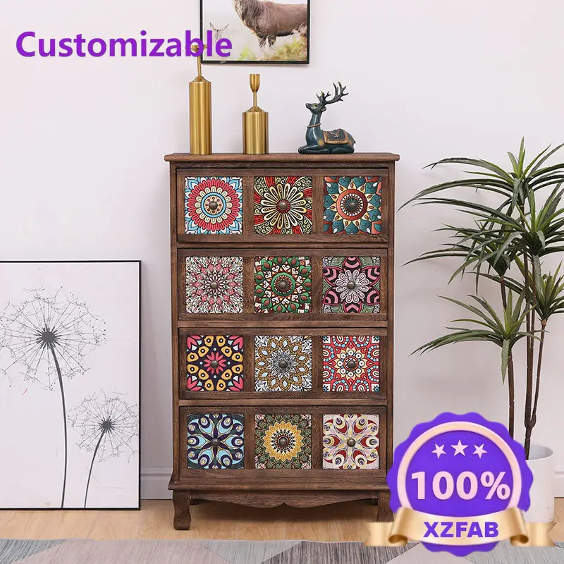 Factory Direct 2026 American solid wood locker retro living room chest cabinet painted drawer storage cabinet