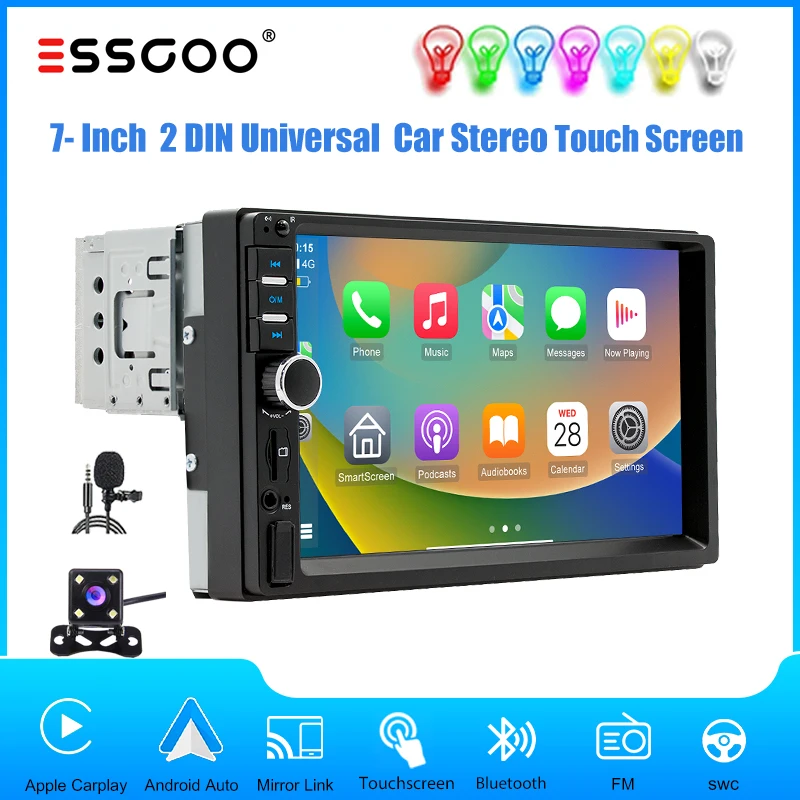 ESSGOO 7"1DIN Universal Auto Stereo Radio Apple Carplay Android Auto BT TF USB AUX Multimedia video MP5-Player Spiegel link FM SWC