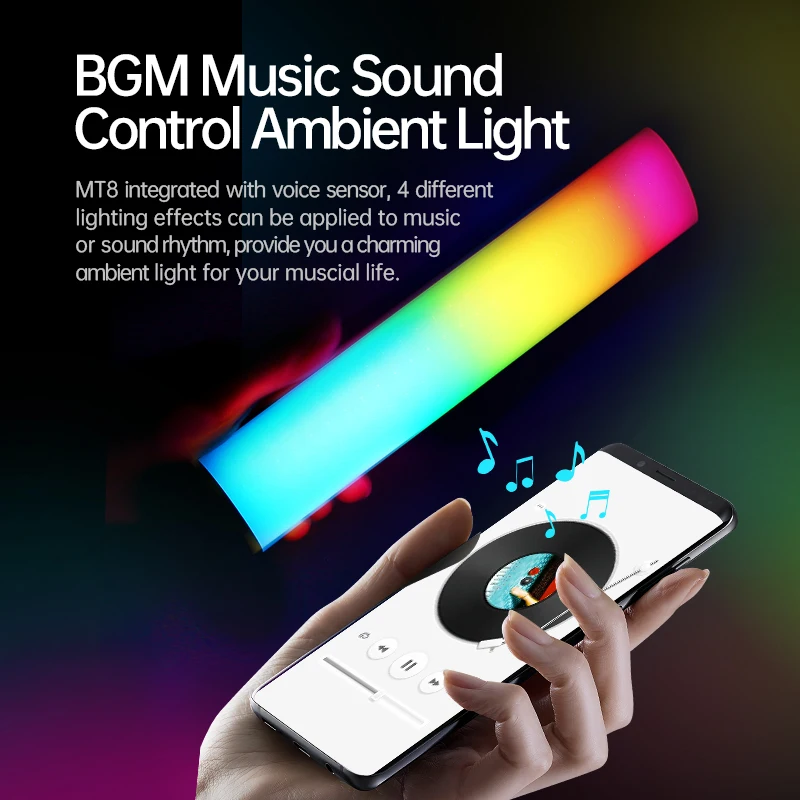 قريبا MT8 أنبوب ضوء RGB بكسل BGM الموسيقى التحكم في الصوت الضوء المحيط حجم اليد ضوء 5000mAh لمدونة الفيديو