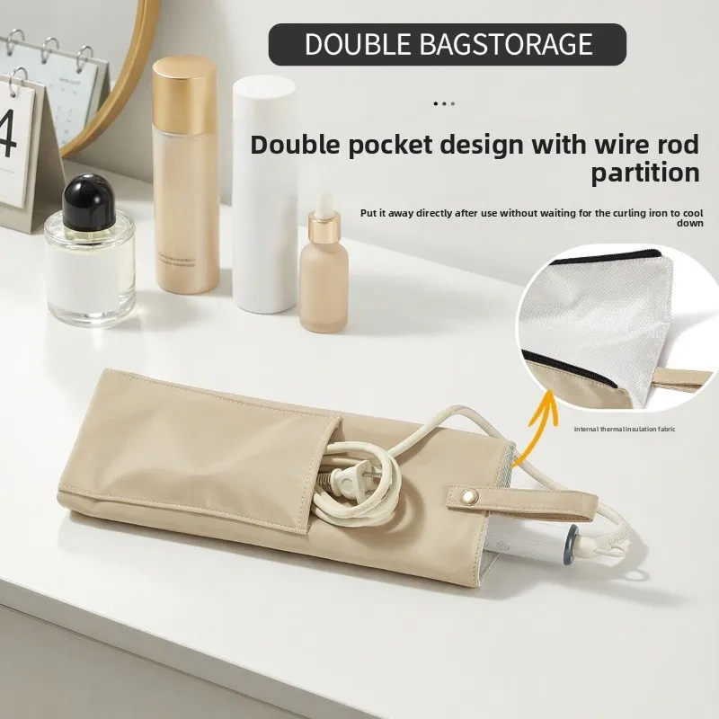 Curling Iron Storage Bag Heat Resistant Organizer Portable Hanging Travel Curling Wand Heat Insulation Storage Case