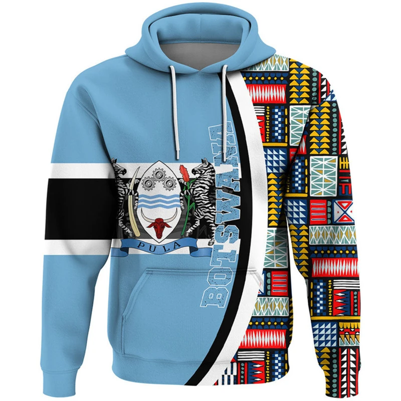 Толстовка мужская с принтом флага Ботсваны и эмблемы, повседневный Модный свитшот свободного кроя, уличные пуловеры оверсайз