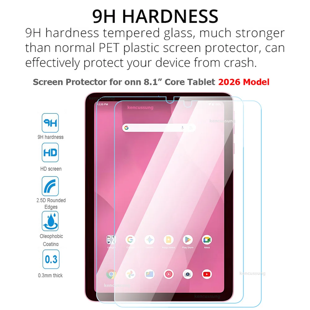 2PCs Screen Protectors for onn 8.1'' Core Tablet 2026 Model onn 8.1Inch 0.3MM 2.5D HD Tempered Glass Scratchproof Film
