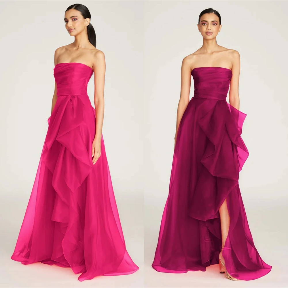 

Jiayigong Prom Organza Pleat Formal Evening Gown Strapless Bespoke Occasion Long Dresses